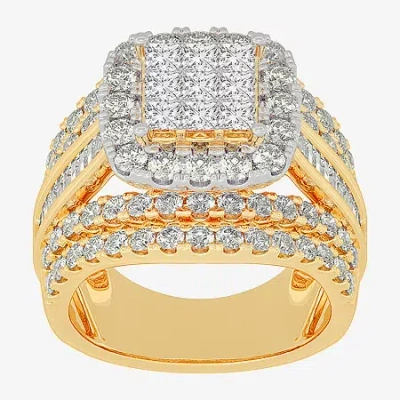 Modern Bride Womens 3 Ct.t.w. Natural Diamond 10k Gold Cushion Side Stone Engagement Ring In Yellow