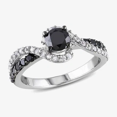 Modern Bride Womens 3/4 Ct. T.w. Color-enhanced Round Black Diamond & Lab Created White Sapphire Sterling Silver  In Transparent