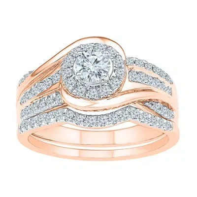 Modern Bride Womens 3/4 Ct. T.w. Natural White Diamond 10k Rose Gold Round Bridal Set