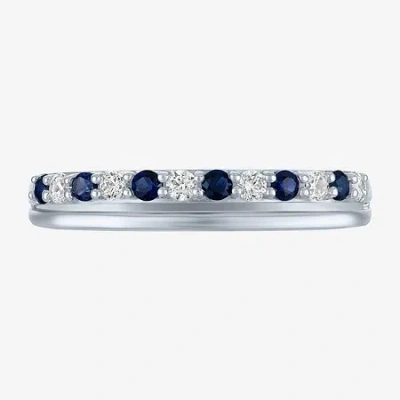 Modern Bride Womens 3.5mm 1/10 Ct. T.w. Lab Created Blue Sapphire 10k White Gold Wedding Band