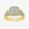 Modern Bride Womens 3/8 Ct. T.w. Natural White Diamond 10k Gold Cushion Bridal Set In Gold