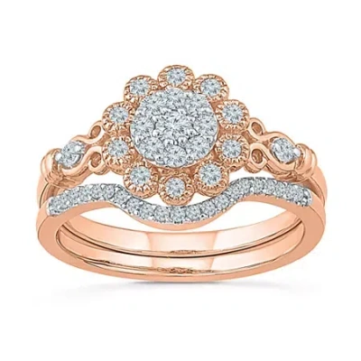 Modern Bride Womens 3/8 Ct. T.w. Natural White Diamond 10k Rose Gold Round Bridal Set In Pink