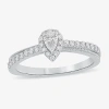 Modern Bride Womens 3/8 Ct. T.w. Natural White Diamond 10k White Gold Pear Side Stone Crossover Engagement Ring In White