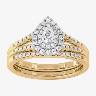 Modern Bride Womens 3/8 Ct. T.w. Natural White Diamond 10k White Gold Side Stone Halo Bridal Set