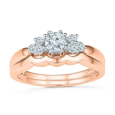 Modern Bride Womens 3/8 Ct.t.w. Natural Diamond 10k Rose Gold Bridal Set In Pink