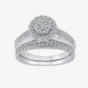 Modern Bride Womens 3/8 Ct.t.w. Natural Diamond 10k White Gold Bridal Set In Silver