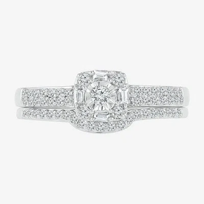 Modern Bride Womens 3/8 Ct.t.w. Natural Diamond 10k White Gold Bridal Set In Silver