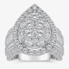 Modern Bride Womens 4 Ct. T.w. White Diamond 10k White Gold Pear Side Stone Halo Engagement Ring In White