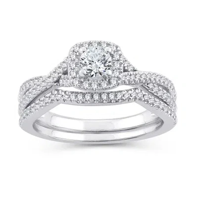 Modern Bride Womens 5/8 Ct. T.w. Natural White Diamond 10k Gold Cushion Engagement Ring In Silver