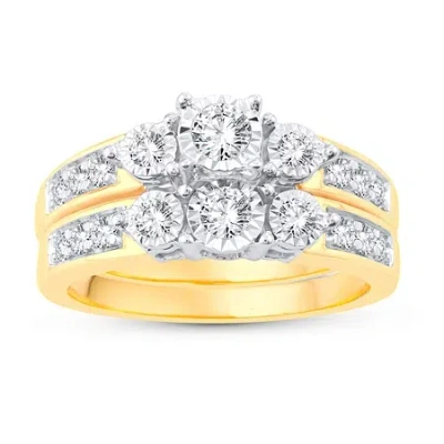 Modern Bride Womens 5/8 Ct. T.w. Natural White Diamond 10k Gold Round Bridal Set In Yellow