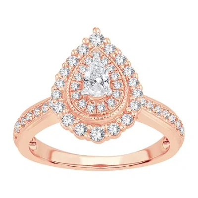 Modern Bride Womens 5/8 Ct. T.w. Natural White Diamond 10k Rose Gold Pear Engagement Ring In Pink