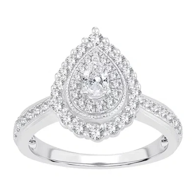 Modern Bride Womens 5/8 Ct. T.w. Natural White Diamond 10k White Gold Pear Engagement Ring