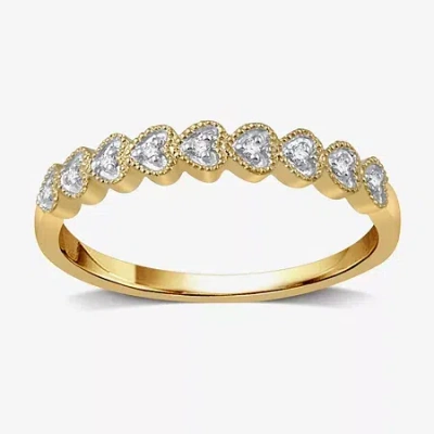 Modern Bride Womens Diamond Accent Natural White Diamond 10k Gold Heart Wedding Band