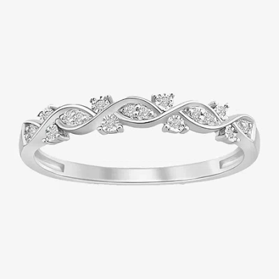 Modern Bride Womens Diamond Accent Natural White Diamond 10k White Gold Anniversary Wedding Band In Metallic