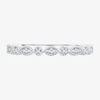 Modern Bride Womens Diamond Accent Natural White Diamond 10k White Gold Wedding Band