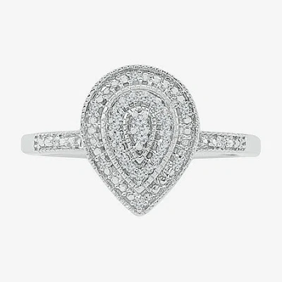 Modern Bride Womens Diamond Accent Natural White Diamond Sterling Silver Pear Halo Engagement Ring In Transparent