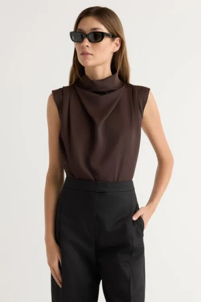 Modern Citizen Allegra Gathered-neck Sleeveless Blouse In Brown