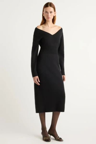 Modern Citizen Bora Off Shoulder V-neck Sweater Dress In Black