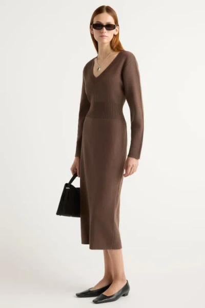 Modern Citizen Bora Off Shoulder V-neck Sweater Dress In Brown