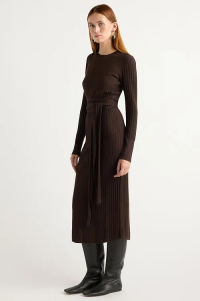 Modern Citizen Carmen Tie-front Ribbed Dress In Brown