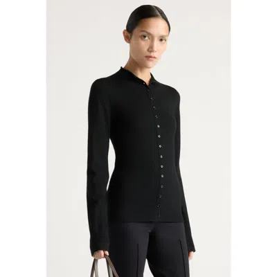 Modern Citizen Charlene Wool Button Mock-neck Sweater In Black