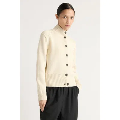 Modern Citizen Clove Button Mock-neck Knit Cardigan In White
