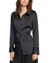 Modern Citizen Dean Satin Tie-waist Shirt In Black