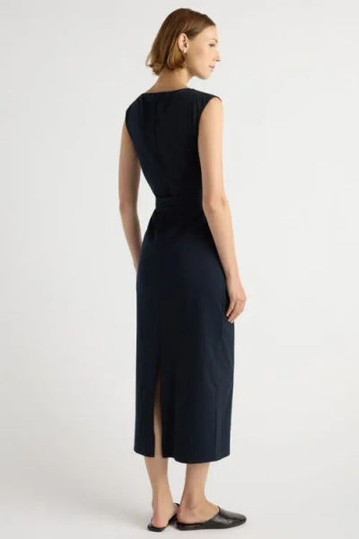 Modern Citizen Edina Tie-front Slit-neck Dress In Blue
