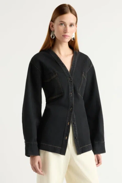 Modern Citizen Emmett Structured-sleeve Denim Jacket In Black