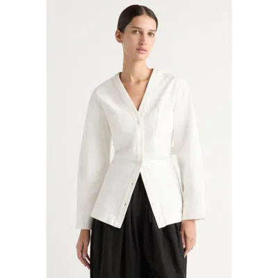 Modern Citizen Emmett Structured-sleeve Denim Jacket In White