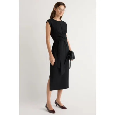 Modern Citizen Fei Organic Cotton Tie Front Midi Dress In Black