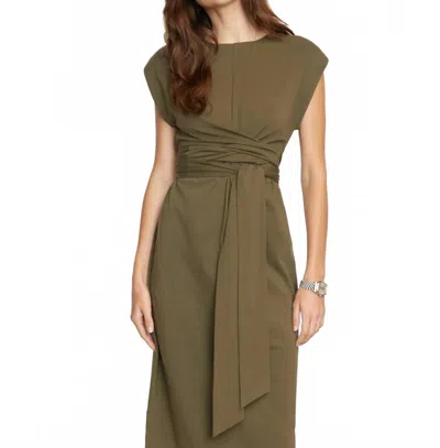 Modern Citizen Fei Organic Cotton Tie-front Midi Dress In Nori In Green
