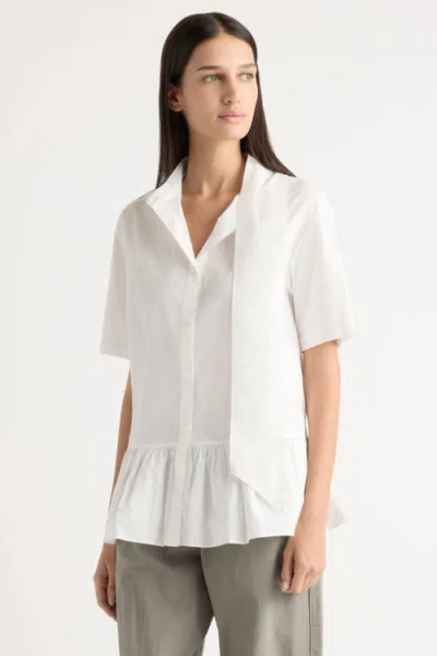 Modern Citizen Gretta Scarf-neck Ruffled Tunic Blouse In White