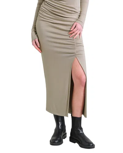 Modern Citizen Kiki Ruched Midi Skirt In Beige