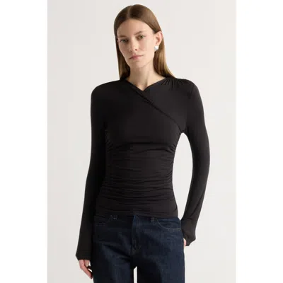 Modern Citizen Lilou Wrap-neck Long-sleeve Tee In Black