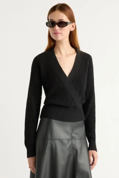 Modern Citizen Maren Cropped V-neck Sweater In Black