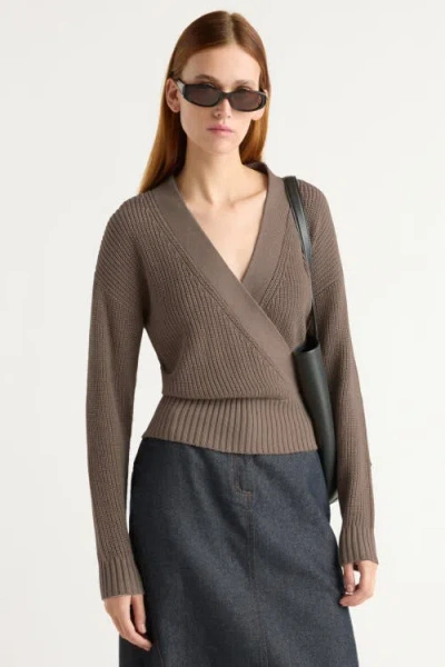 Modern Citizen Maren Cropped V-neck Sweater In Brown