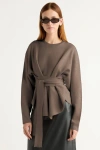 Modern Citizen Nara Tie-front Knit Sweater In Brown