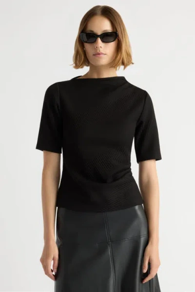 Modern Citizen Pauline Ribbed Asymmetric Neck Top In Black