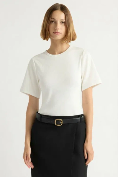 Modern Citizen Reanne Ribbed Sculpted Crew-neck Tee In White