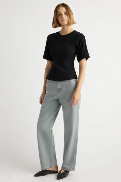Modern Citizen Reanne Ribbed Sculpted Crew-neck Tee In Black