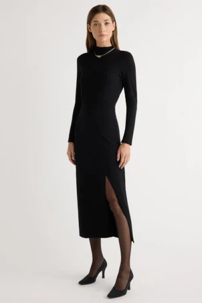 Modern Citizen Suki Mock Neck Side Slit Dress In Black