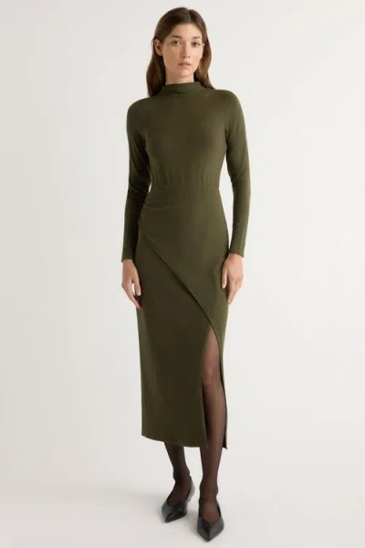 Modern Citizen Suki Mock Neck Side Slit Dress In Green