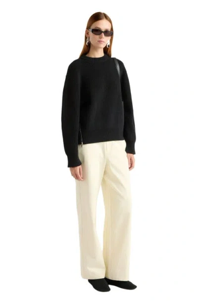 Modern Citizen Tate Organic Cotton Side Zip Sweater In Black