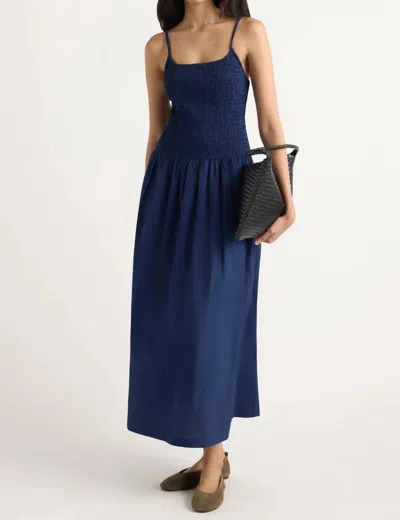 Modern Citizen Venus Smocked Organic Cotton Midi Dress In Dark Cobalt In Blue