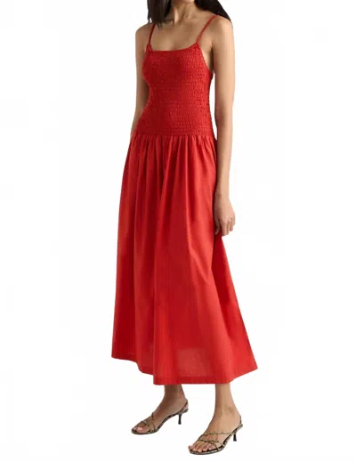 Modern Citizen Venus Smocked Organic Cotton Midi Dress In Tomato In Red