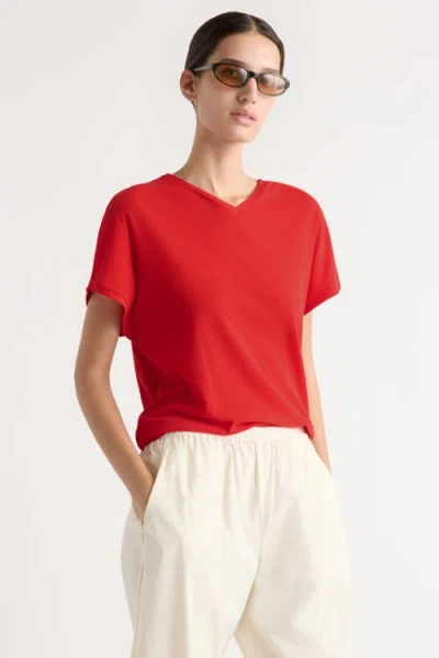 Modern Citizen Willa Organic Cotton V-neck Tee In Red