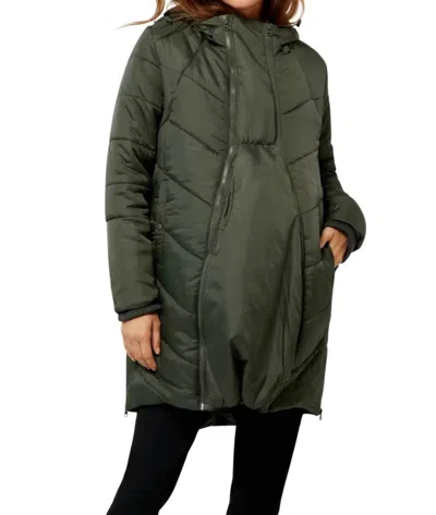Modern Eternity Harper 3 In 1 Maternity Coat Cocoon Mid Thigh In Green