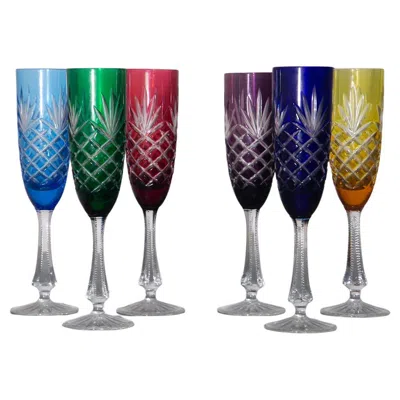 Pre-owned Modern Fabergé Set Of 6 Odessa Crystal Champagne Flutes, Signed In Gray