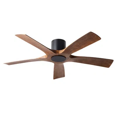 Modern Forms 54" Aviator 5 - Blade Outdoor/indoor Smart Flush Mount Ceiling Fan With Bluetooth Remote Control Inc In Matte Black With Distressed Koa